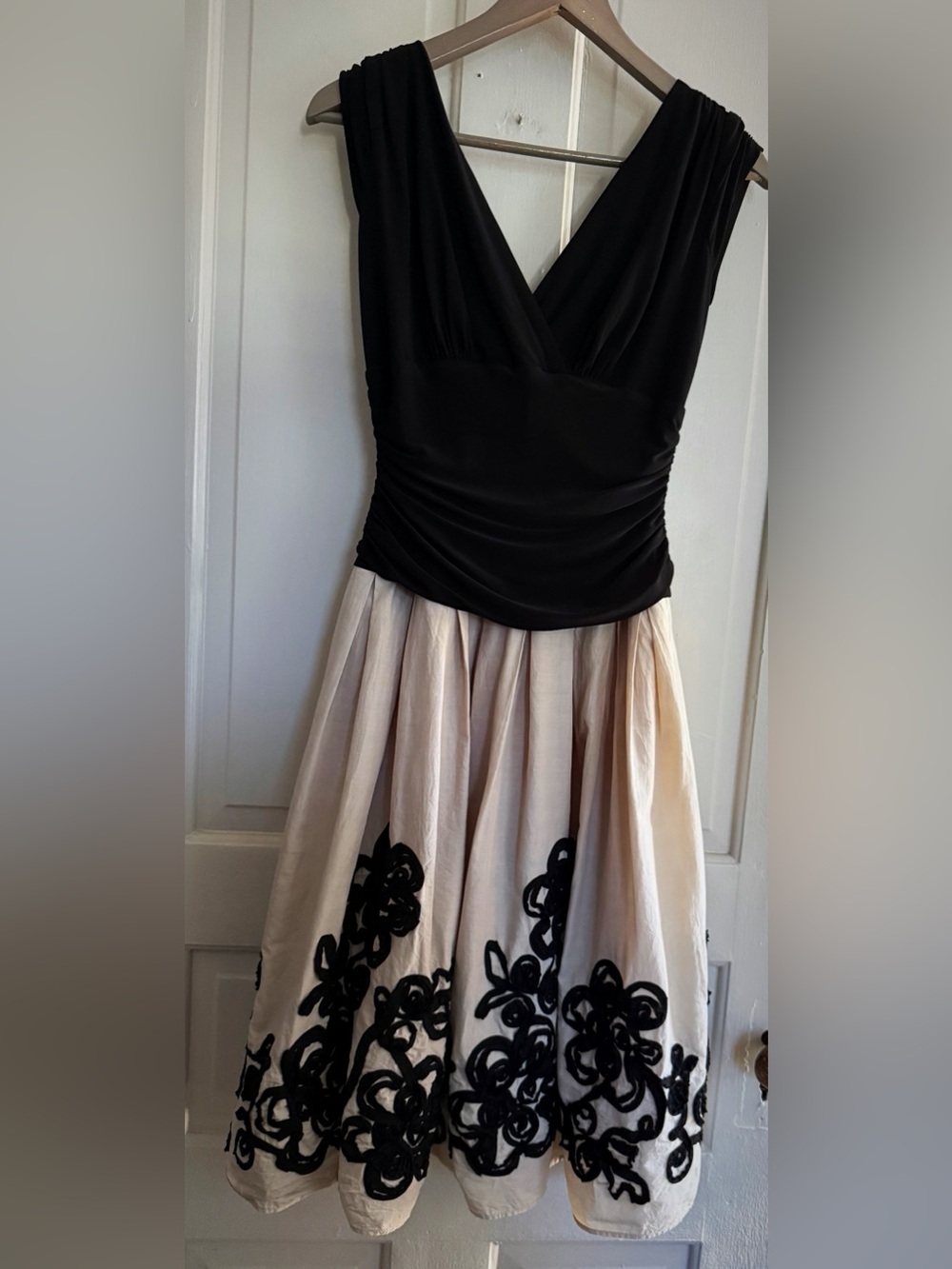 Dressbarn Collections Black and Cream Floral Embroidered  Dress